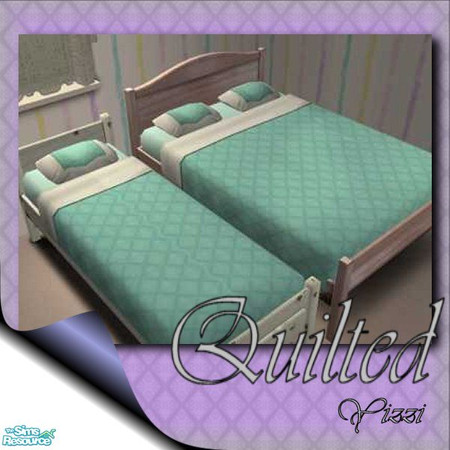 Sims 2 — Quilted Bedding Aqua by Yizzi — Quilted bedding in aqua 