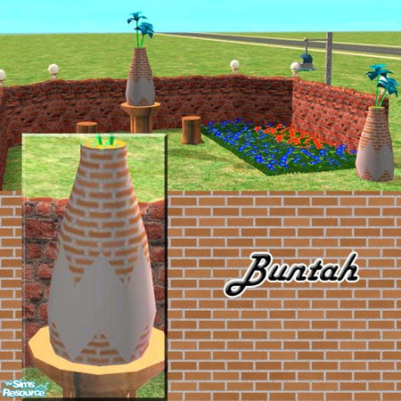 Sims 2 — Brick Vase by buntah — This requires the Floral Art mesh file in this set.