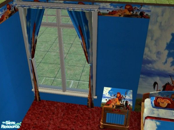 Sims 2 — Lion King curtains by ead425 — thanks to Disney:15 items,1 floor, 4 walls: bed, computer,curtains, desk,