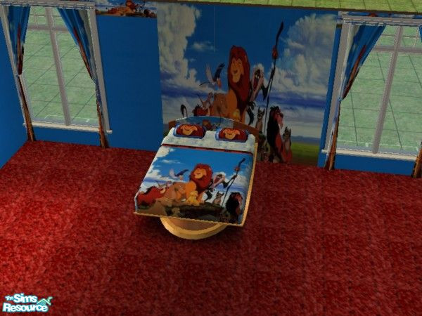 Sims 2 — Lion King bed by ead425 — thanks to Disney:15 items,1 floor, 4 walls: bed, computer,curtains, desk, dresser,