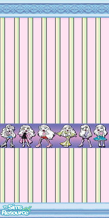 Sims 2 — Striped Dollz by Lorah — A sweet teen room is a few clikcks away. Pink, yellow and green striped wallpaper with