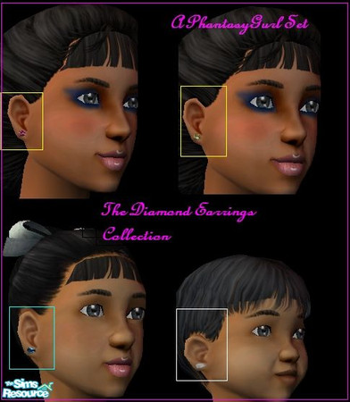 Sims 2 — The Diamond Earrings Collection! by PhantasyGurl — Beautiful collection of diffrent colour diamond earrings for