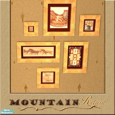 Sims 2 — Mountain Retreat Collage by Cashcraft — Painted by local mountain artists, the collage features art objects,