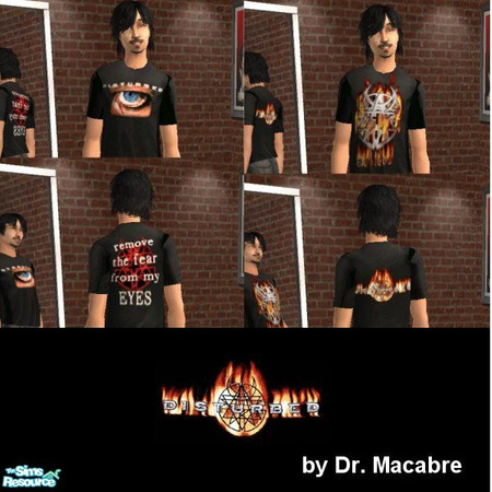 Sims 2 — Disturbed by Dr. Macabre — How could I not include these guys in rock and roll tshirt collections? Bad me. (hits