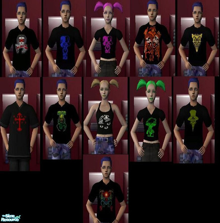 Sims 2 — PSY Wear Collection by twizzlehomizzle — This is my first set. This is a set of 14 Black T-Shirts with different