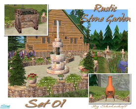 Sims 2 — Rustic Stone Garden - Set 01 by Shakeshaft — The first recolour set of the BBQ, Chimnea and Curved Wall from the