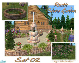 Sims 2 — Rustic Stone Garden - Set 02 by Shakeshaft — The Second recolour set of the Gypsophila Bush, Fountain, Millstone
