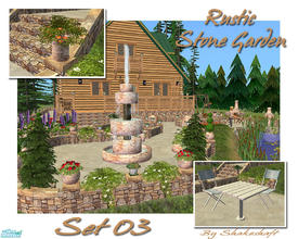Sims 2 — Rustic Stone Garden - Set 03 by Shakeshaft — The Third recolour set of the Table, Chair and Wall Pots from the