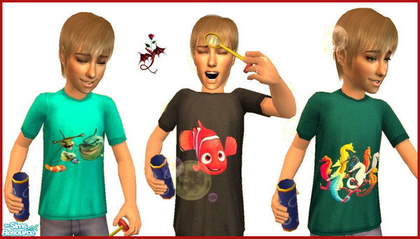 Sims 2 — Underwater collection by cariadbach — A fishy theme to these three fun T shirts. Teamed with jeans and sneakers.