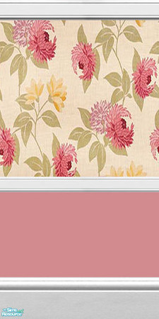 Sims 2 — Floral Print Wallpaper - Pink by sailfindragon — Pink Floral Wallpaper with Pink Base Paint. Finished with White