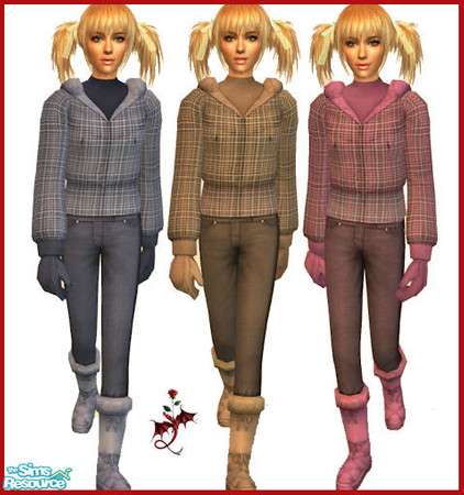 Sims 2 — Check Winter Jackets  by cariadbach — Ideal winter wear for your teen Sim. Three colours available.
