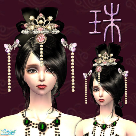 Sims 2 — Classical Chinese Head Accessory Set - Pearl by Daislia — 4 Chinese classical accessories find under glasses,