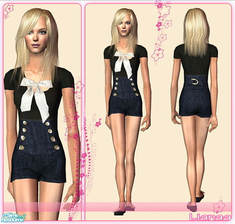 Sims 2 — Set 332 Fashion by Lianaa - 2 by Lianaa — Set 332 Fashion by Lianaa - black shirt with dotted white bow and tall