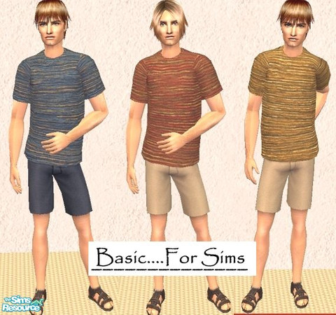 Sims 2 — Simple Stripes for Men by Basic....For Sims — A set of 3 Short Sets for men based on a Maxis Mesh. The outfits