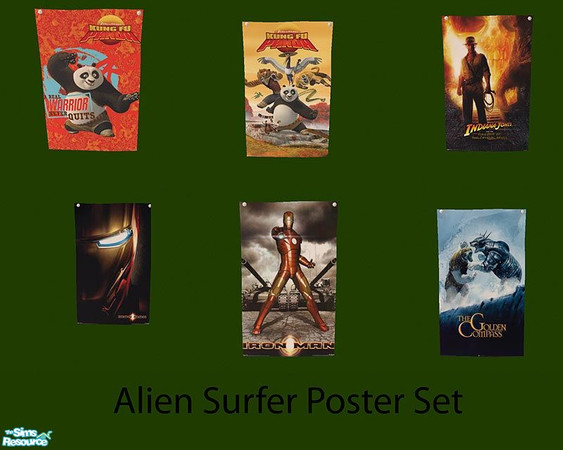 Sims 2 — Movie Poster Set by Eboluh — Alien Surfer recolour - Very nice set of 6 movie posters --> Iron Man, The