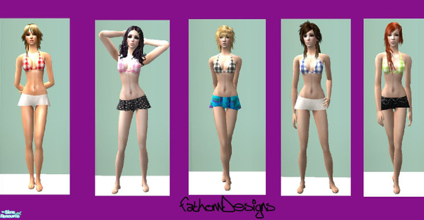 Sims 2 — Summer Fun by FathomDesigns — A set of five bathing suit/skirt outfits for your adult Sims. Enjoy :D