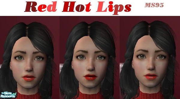Sims 2 — Red Hot Lips by MichelleySim95 — 3 shades of flaming red with incredibly glossy shines.