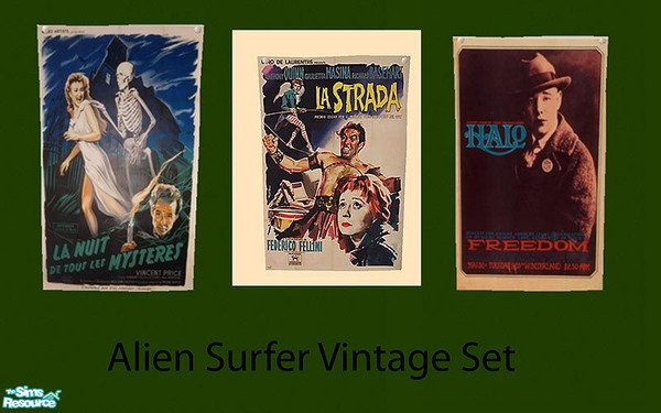 Sims 2 — Vintage Poster Set by Eboluh — A very nice set of 3 authentic vintage poster, can be found under the Alien