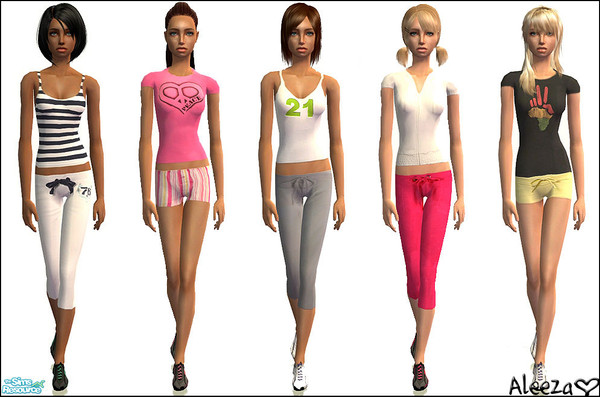 Sims 2 — Work Out by Aleeza — A set of five gym clothes for teens. No EP or mesh required. Enjoy!