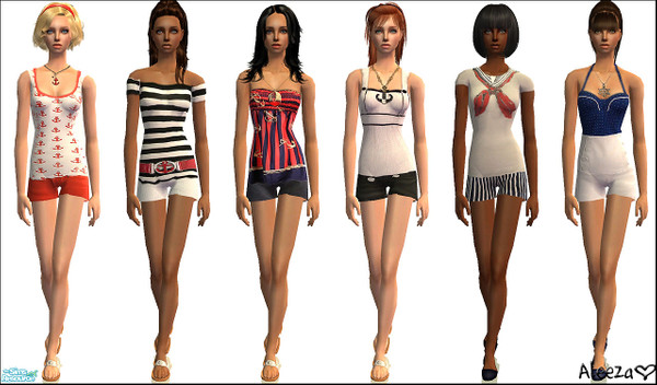 Sims 2 — Sailor by Aleeza — A set of six outfits. No EP required,(maternity friendly) Enjoy!