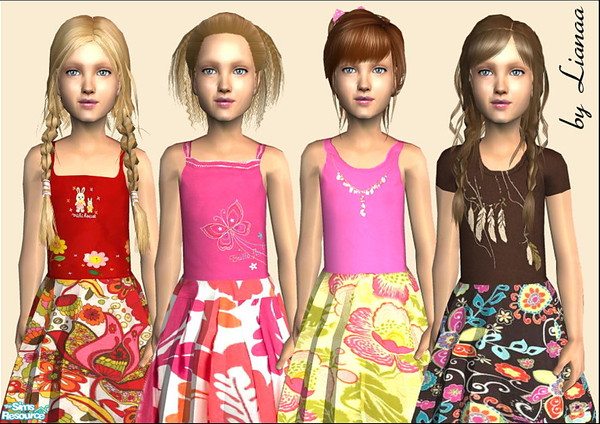 Sims 2 — Set 339 Fashion by Lianaa by Lianaa — Set 339 Fashion by Lianaa - 4 girly outfits and a new mesh included!