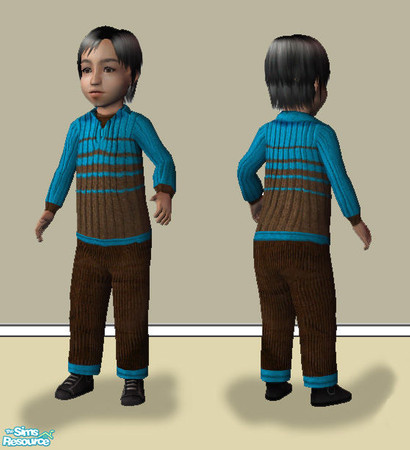 Sims 2 — Sweater \'n Cords - Turquoise-brown by Simaddict99 — Brown cords with turquoise cuff and matching sweater