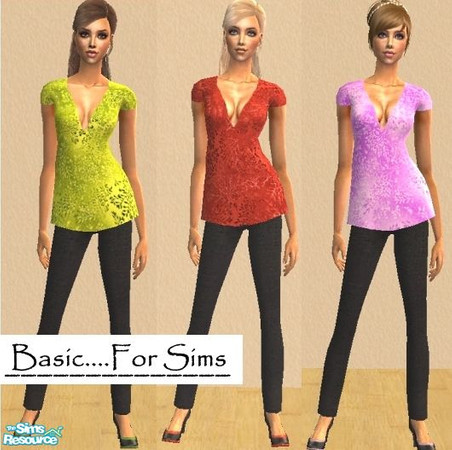Sims 2 — The Faint Flora Collection by Basic....For Sims — Pretty Silky Tops with a Faint Floral Design - Paired with
