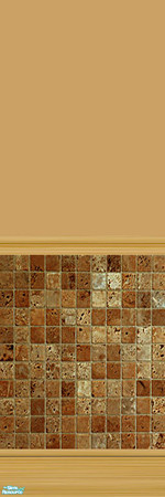 Sims 2 — Stone Tile Wall - Brown by sailfindragon — Brown Stone Tile Wall with Light Wood Kickplate and Rail.