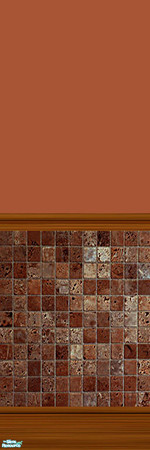 Sims 2 — Stone Tile Wall - Terracotta by sailfindragon — Terracotta Stone Tile Wall with Dark Wood Kickplate and Rail.