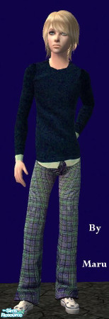Sims 2 — Sweater with scotish pants for teens - Blue by Bury me deep inside your heart — 