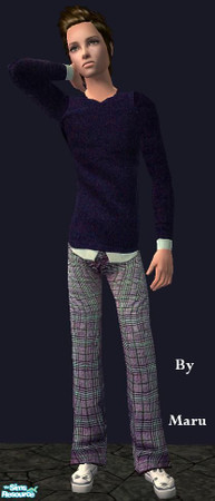Sims 2 — Sweater with scotish pants for teens - Violet by Bury me deep inside your heart — 