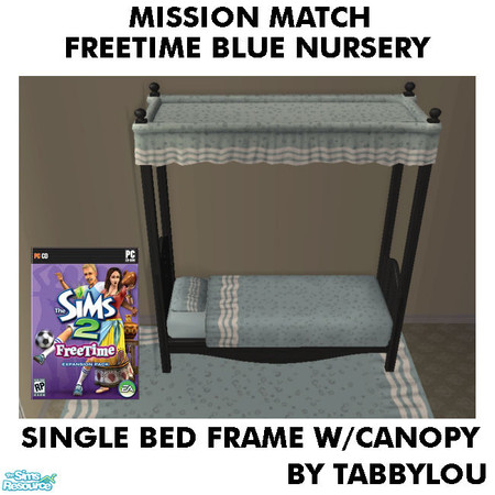 Sims 2 — TL - MM FTBlue SingleBedFrame OrigBlackWd by TabbyLou — Recolor of FreeTime Classic Baby\'s Touch Bed Frame