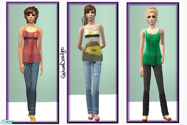 Sims 2 — Daisy Set by FathomDesigns — A set of three tank top/skinny jean outfits for your teen females. Please comment