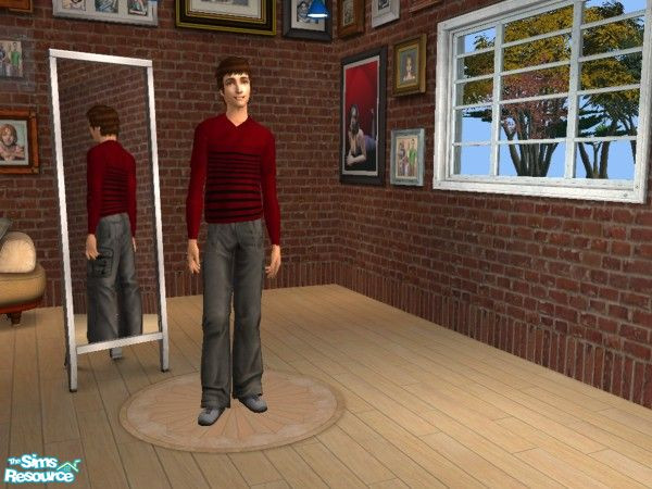 Sims 2 — Longsleeves for men - Darkred Stripes by Elisa_G — A dark red longsleeve for your male sims with black stripes!