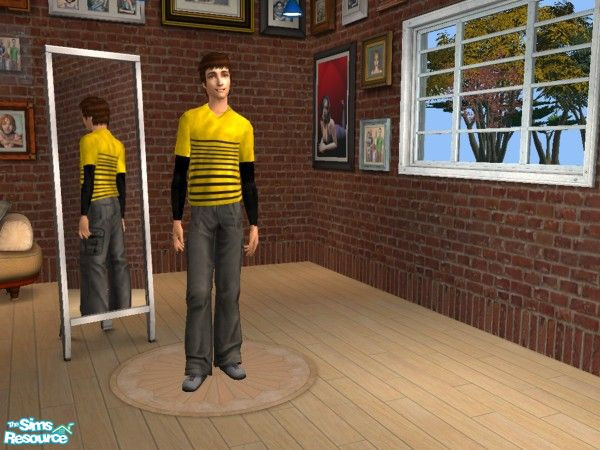 Sims 2 — Longsleeves for men - Yellowbl Stripes by Elisa_G — A yellow longsleeve for your male sims with black stripes