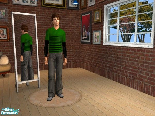 Sims 2 — Longsleeves for men - Green Stripes by Elisa_G — A green longsleeve for your male sims with black stripes and