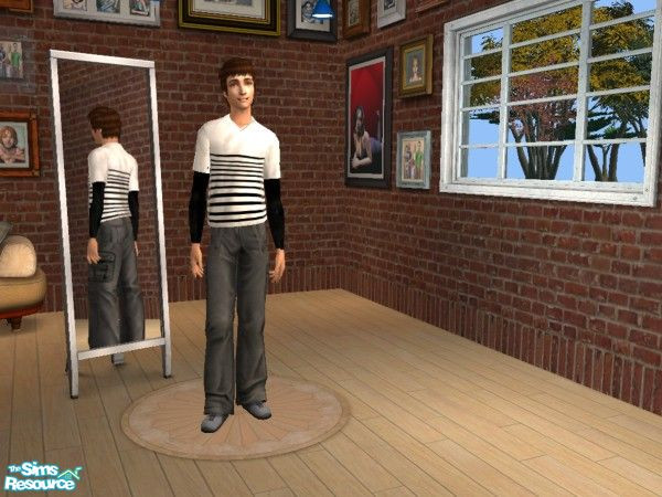 Sims 2 — Longsleeves for men -  White with black stripes by Elisa_G — A white longsleeve for your male sims with black