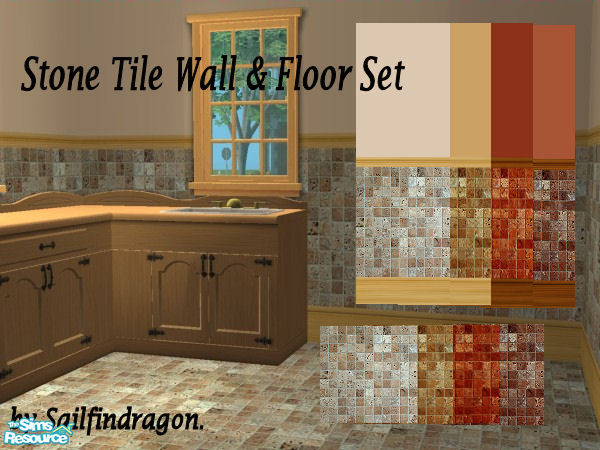 Sims 2 — Stone Tile Wall & Floor Set by sailfindragon — Stone Tile Wall and Floor Set in 4 colours.
