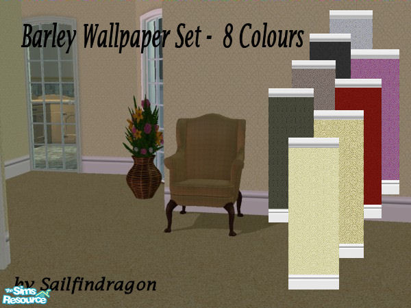 Sims 2 — Barley Wallpaper Set by sailfindragon — Barley Wallpaper with White Wood Kick and Crown. 