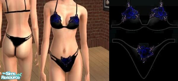 Sims 2 — Sexy Lingerie Superset Collection - Sexy Blue Roses by Elisa_G — Sexy black lingerie with purple roses for your