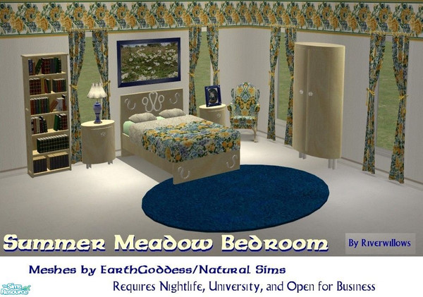 Sims 2 — Summer Meadow Bedroom by Riverwillows — Lovely bedroom in summer florals. Requires Nightlife, University, and