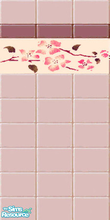 Sims 2 — Strawberry fields by lreveles18 — Pink ceramic tiles with cream and pink asian flowers border. For a romantic or