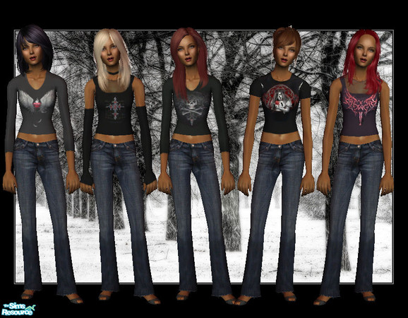 Sims 2 — Gothic shirts by janicap — Adult women rock&gothic T-shirts. No mesh or EP required.