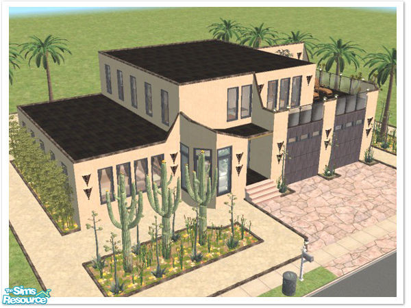 Sims 2 — Icaro by MissyZ — Contemporary Southwestern-style homey. Features large living/dining area, kitchen, 'snug' and
