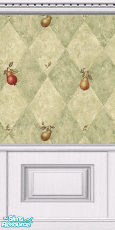 Sims 2 — Pears - White Molding 3 by alturego — Pretty pear patterned wallpaper with white wood crown molding and