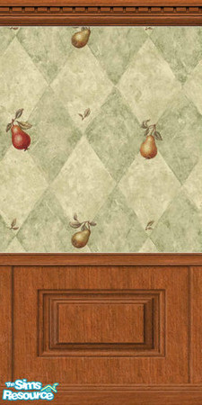 Sims 2 — Pears - Medium Molding 3 by alturego — Pretty pear patterned wallpaper with medium wood crown molding and