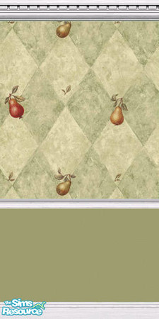 Sims 2 — Pears - White Molding 2 by alturego — Pretty pear patterned wallpaper with white wood crown molding, chair rail