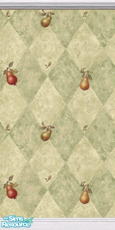 Sims 2 — Pears - White Molding 1 by alturego — Pretty pear patterned wallpaper with white wood crown molding and