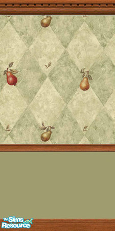 Sims 2 — Pears - Medium Molding 2 by alturego — Pretty pear patterned wallpaper with medium wood crown molding, chair
