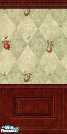 Sims 2 — Pears - Dark Molding 3 by alturego — Pretty pear patterned wallpaper with dark wood crown molding and